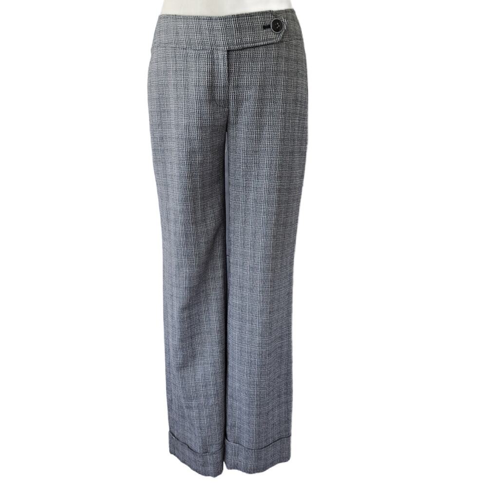 White House Black Market Houndstooth Wide Leg Cuffed Trouser Pant